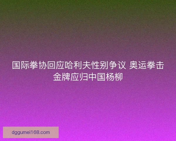 国际拳协回应哈利夫性别争议 奥运拳击金牌应归中国杨柳